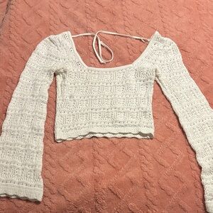 A&F Crochet Long Sleeve Crop Top